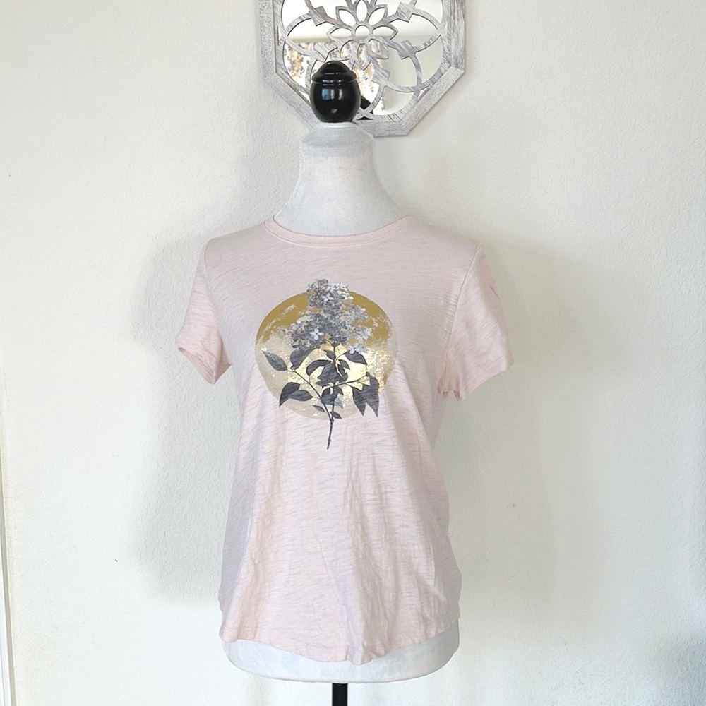 Old Navy • Blush Pink Floral Botanical Graphic Short Sleeve T-Shirt Boho Top